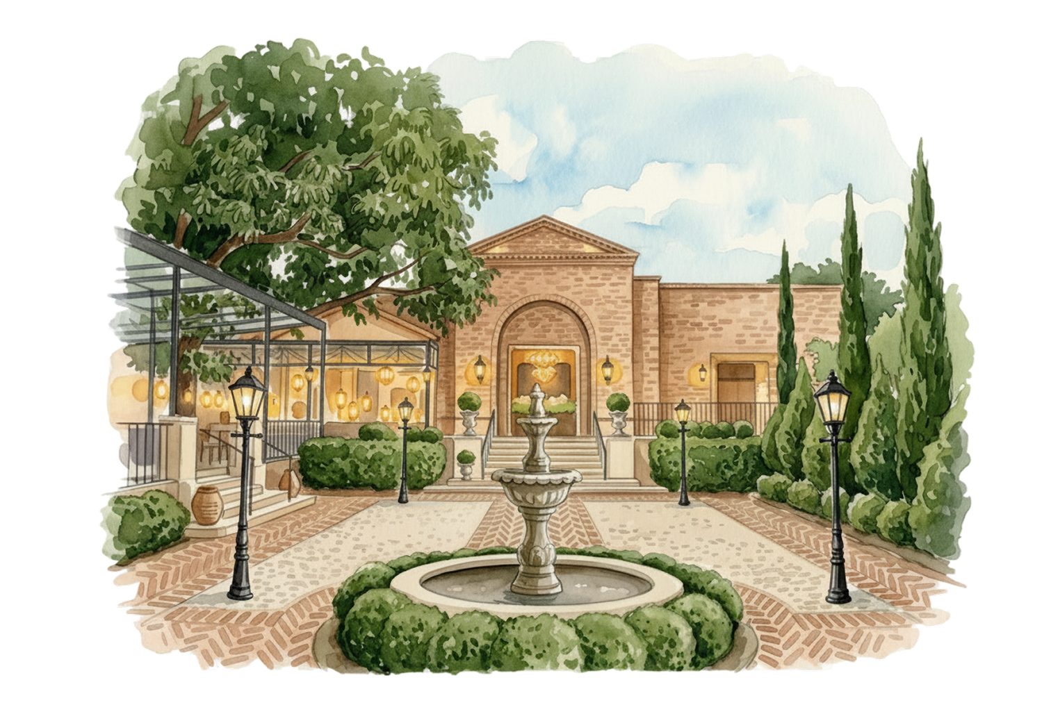 Ilustração em aquarela da Vila Tramonti